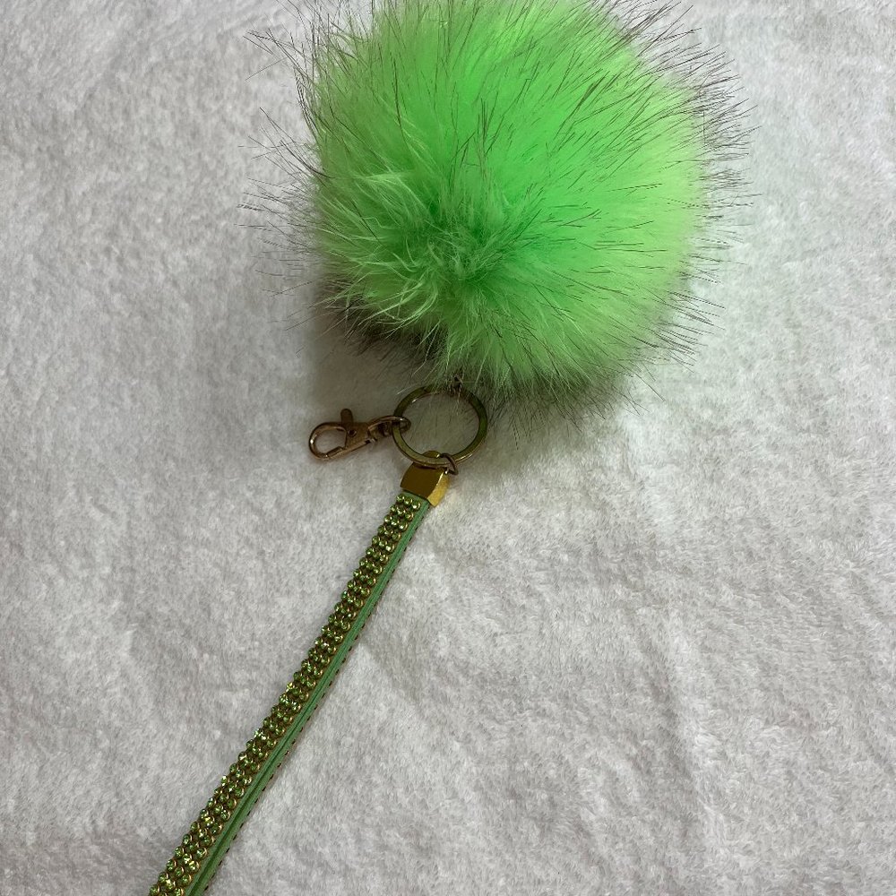 Fancy Green pom pom key chain with embelished wrist band